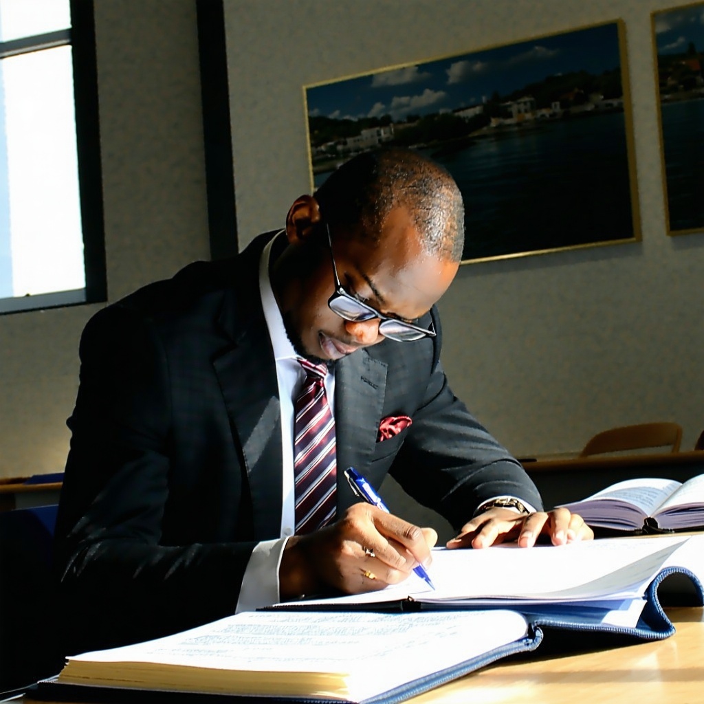 A professional taking an exam